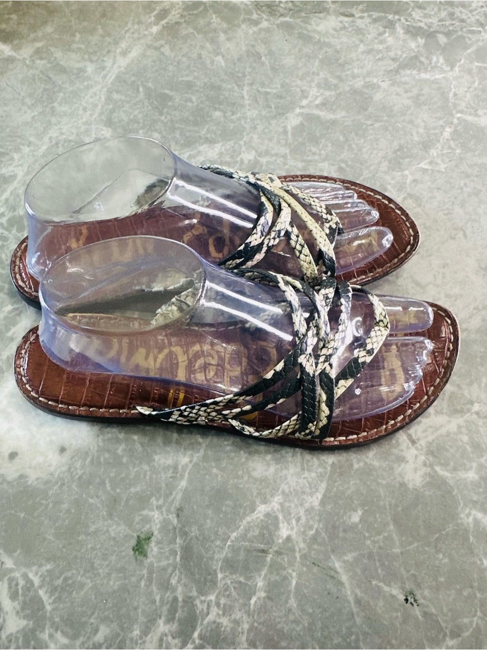 Sam Edelman Georgette Phthalo Green Snake Print Woven Slides Women’s sandals Sz9 - Picture 2 of 6